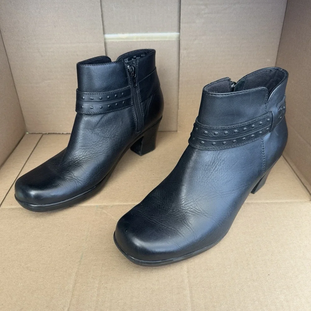Clarks Bendables Dream Belle Womens Leather Ankle Booties Block Heel Zip
